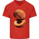 Mars Peach Space Planets Cosmos Mens V-Neck Cotton T-Shirt Red