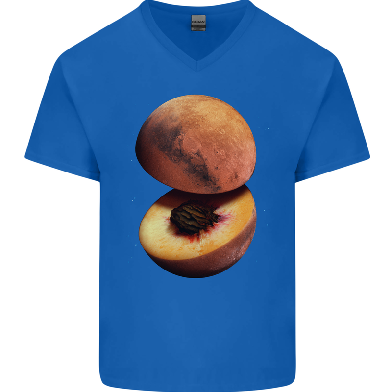 Mars Peach Space Planets Cosmos Mens V-Neck Cotton T-Shirt Royal Blue