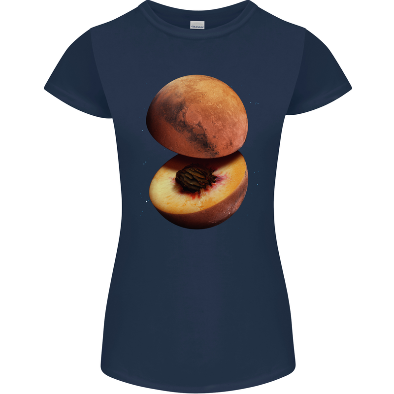 Mars Peach Space Planets Cosmos Womens Petite Cut T-Shirt Navy Blue
