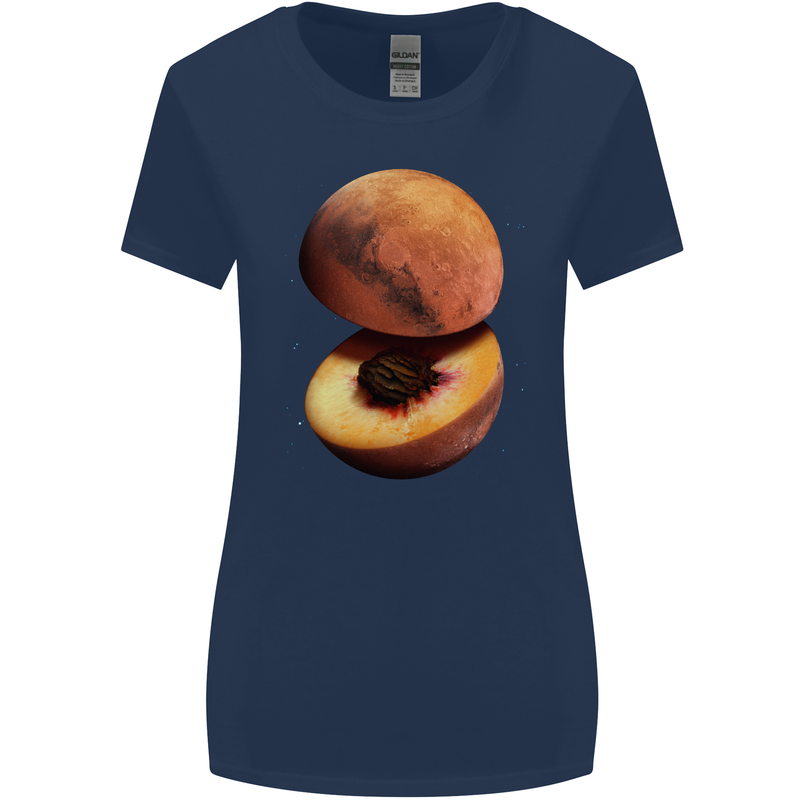 Mars Peach Space Planets Cosmos Womens Wider Cut T-Shirt Navy Blue