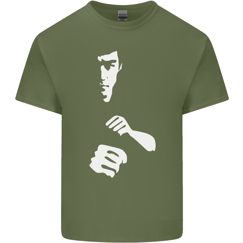 Martial Arts Silhouette MMA Jeet Kune Do Mens Cotton T-Shirt Tee Top Military Green