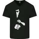 Martial Arts Silhouette MMA Jeet Kune Do Mens V-Neck Cotton T-Shirt Black