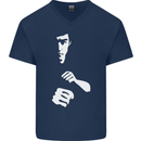 Martial Arts Silhouette MMA Jeet Kune Do Mens V-Neck Cotton T-Shirt Navy Blue