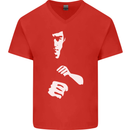Martial Arts Silhouette MMA Jeet Kune Do Mens V-Neck Cotton T-Shirt Red