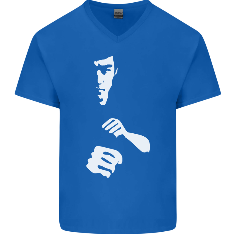 Martial Arts Silhouette MMA Jeet Kune Do Mens V-Neck Cotton T-Shirt Royal Blue