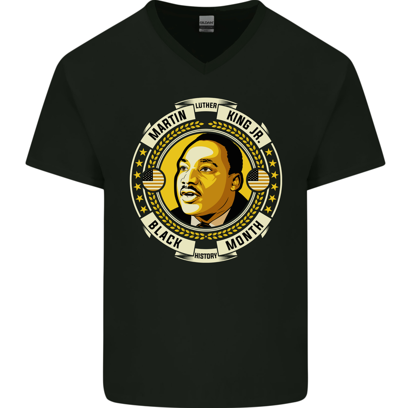 Martin Luther King Black History Month Mens V-Neck Cotton T-Shirt Black