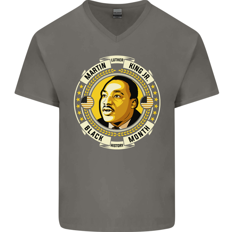 Martin Luther King Black History Month Mens V-Neck Cotton T-Shirt Charcoal