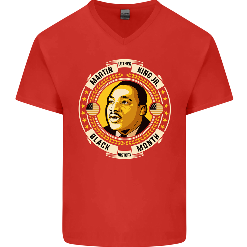 Martin Luther King Black History Month Mens V-Neck Cotton T-Shirt Red