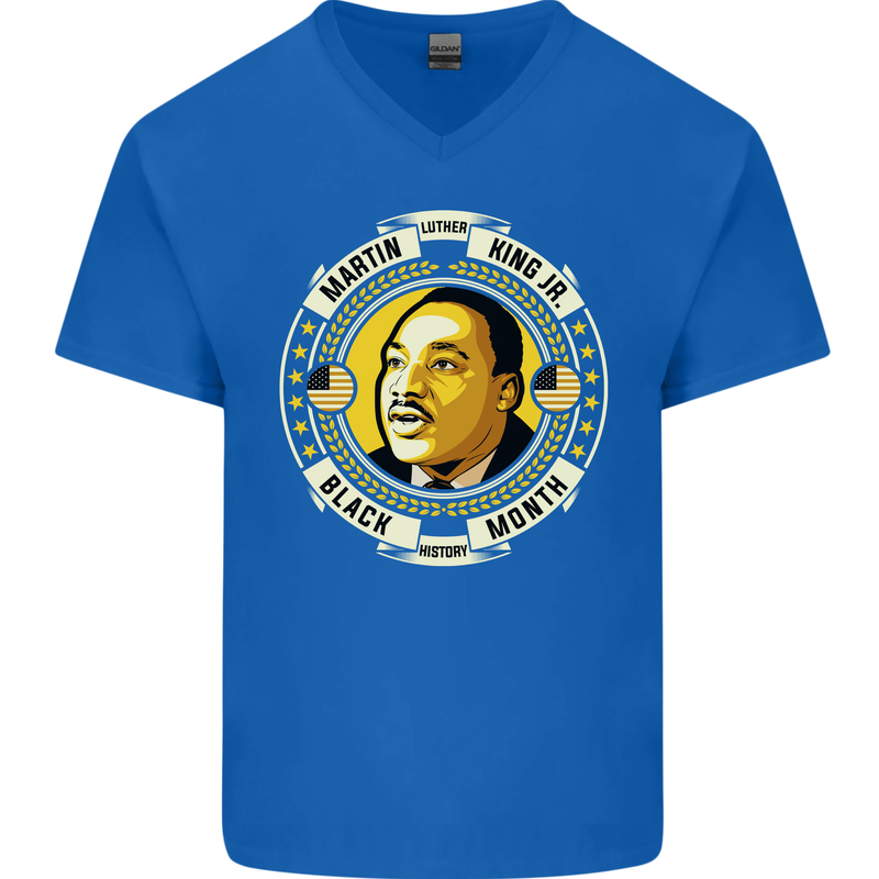 Martin Luther King Black History Month Mens V-Neck Cotton T-Shirt Royal Blue