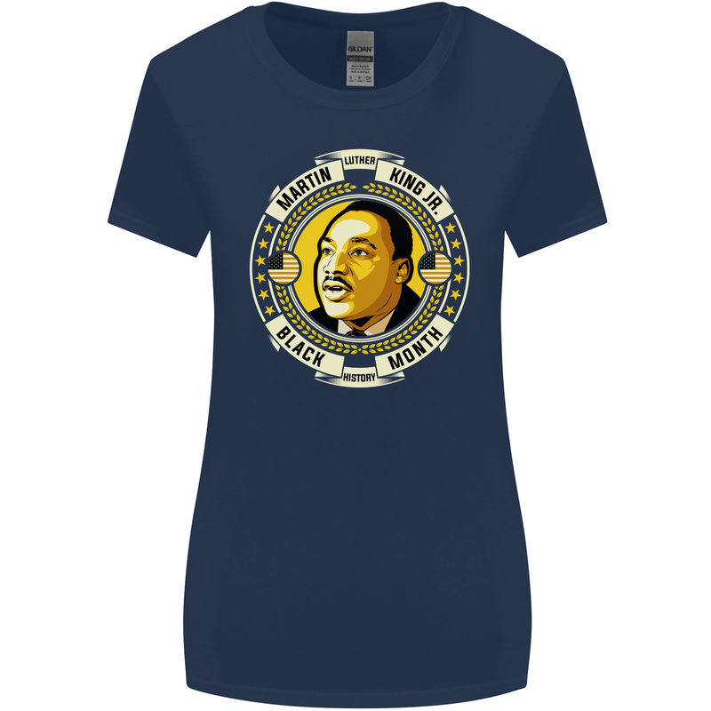 Martin Luther King Black History Month Womens Wider Cut T-Shirt Navy Blue