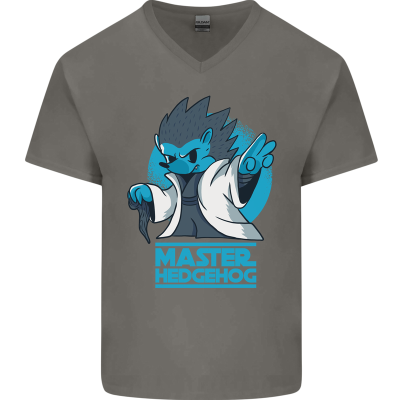 Master Hedgehog Funny Movie Parody Mens V-Neck Cotton T-Shirt Charcoal