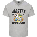 Master of All Board Games Mens V-Neck Cotton T-Shirt Sports Grey