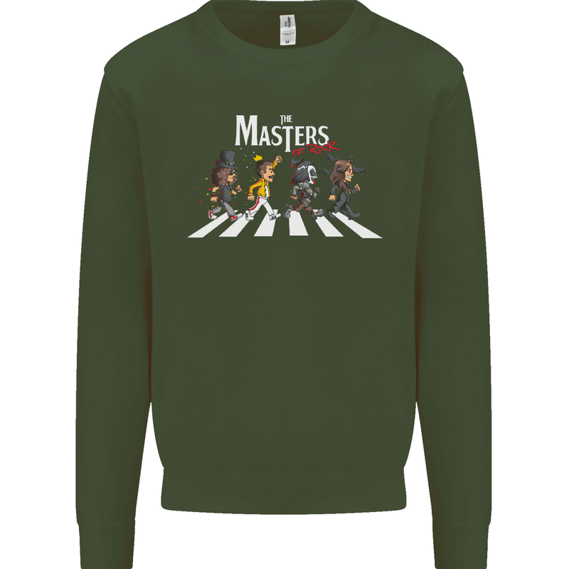 Masters of Rock Band Music Heavy Metal Kids Sweatshirt Jumper Forest Green
