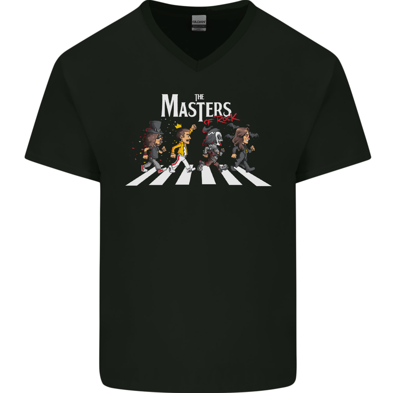 Masters of Rock Band Music Heavy Metal Mens V-Neck Cotton T-Shirt Black