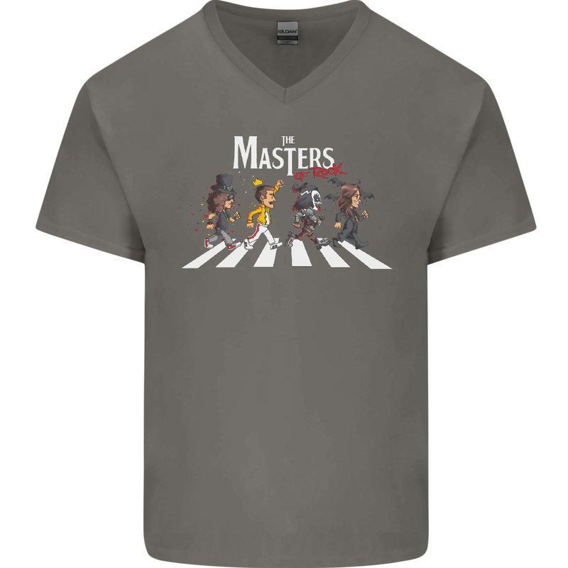 Masters of Rock Band Music Heavy Metal Mens V-Neck Cotton T-Shirt Charcoal
