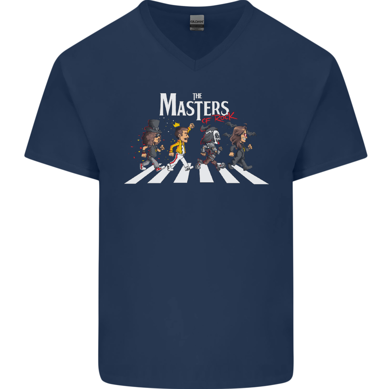 Masters of Rock Band Music Heavy Metal Mens V-Neck Cotton T-Shirt Navy Blue