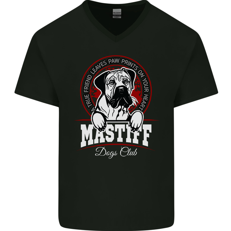 Mastiff Heart Funny Dog Mens V-Neck Cotton T-Shirt Black