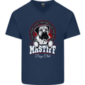 Mastiff Heart Funny Dog Mens V-Neck Cotton T-Shirt Navy Blue