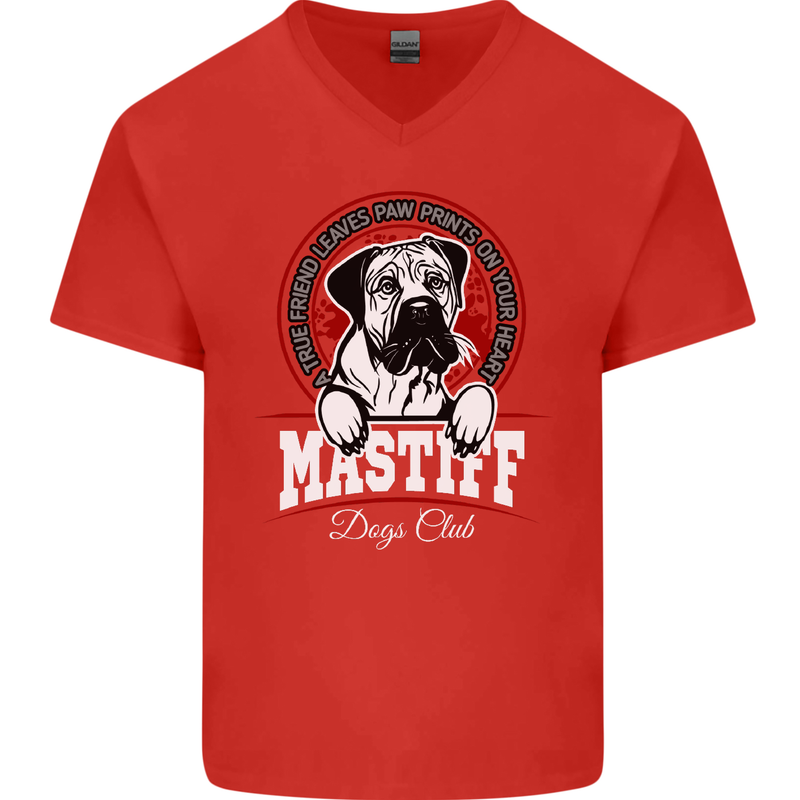 Mastiff Heart Funny Dog Mens V-Neck Cotton T-Shirt Red