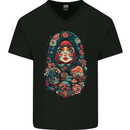 Matryoshka Doll Russian Girl Fantasy Mens V-Neck Cotton T-Shirt Black
