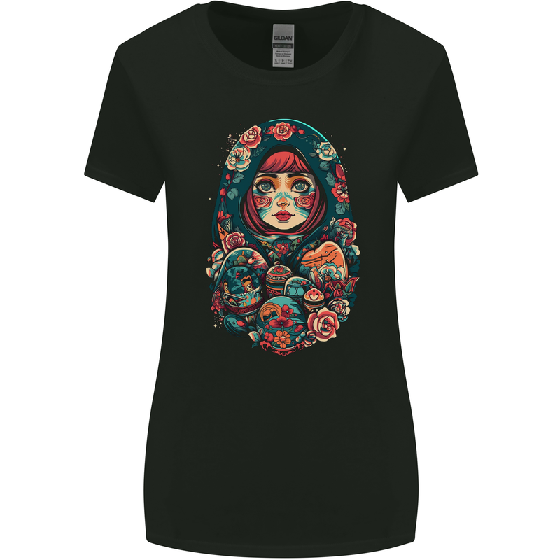 Matryoshka Doll Russian Girl Fantasy Womens Wider Cut T-Shirt Black