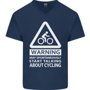 May Start Talking About Cycling Cyclist Mens V-Neck Cotton T-Shirt Navy Blue