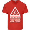 May Start Talking About Cycling Cyclist Mens V-Neck Cotton T-Shirt Red