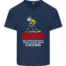 May Start Talking About Cycling Funny Mens V-Neck Cotton T-Shirt Navy Blue