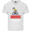May Start Talking About Cycling Funny Mens V-Neck Cotton T-Shirt White