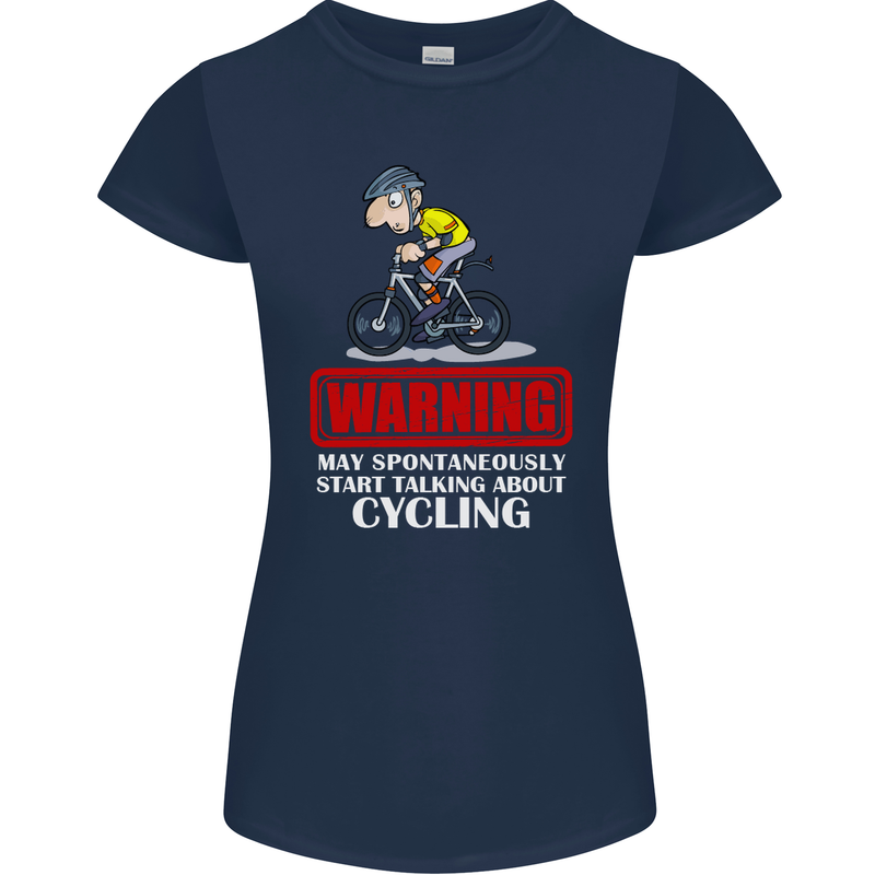 May Start Talking About Cycling Funny Womens Petite Cut T-Shirt Navy Blue