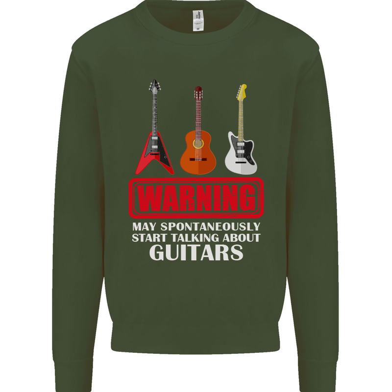 May Start Talking About Guitars Guitarist Kids Sweatshirt Jumper Forest Green