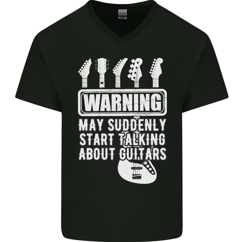 May Start Talking About Guitars Guitarist Mens V-Neck Cotton T-Shirt Black