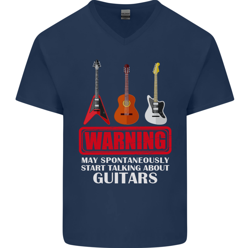 May Start Talking About Guitars Guitarist Mens V-Neck Cotton T-Shirt Navy Blue