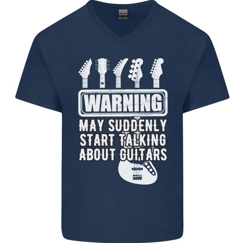 May Start Talking About Guitars Guitarist Mens V-Neck Cotton T-Shirt Navy Blue