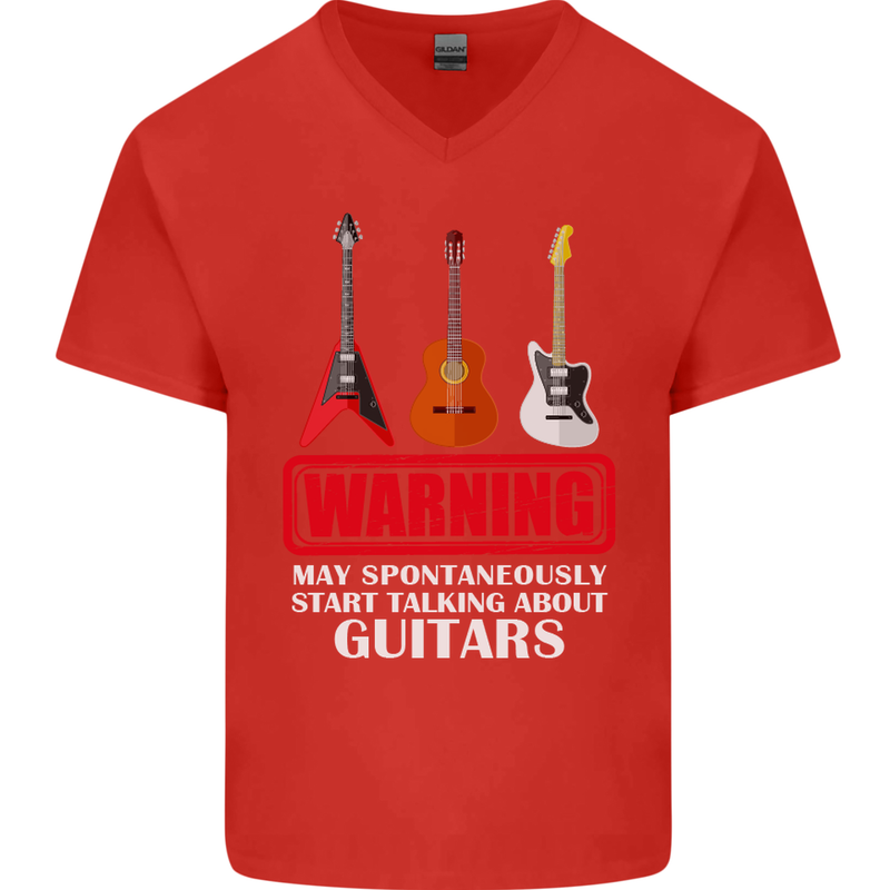 May Start Talking About Guitars Guitarist Mens V-Neck Cotton T-Shirt Red