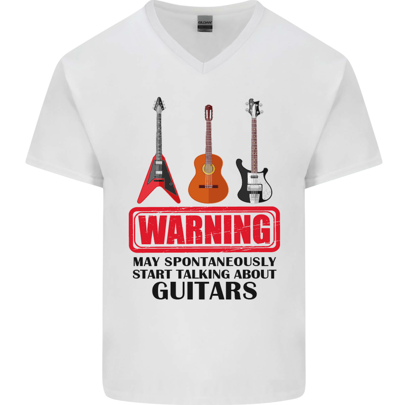 May Start Talking About Guitars Guitarist Mens V-Neck Cotton T-Shirt White