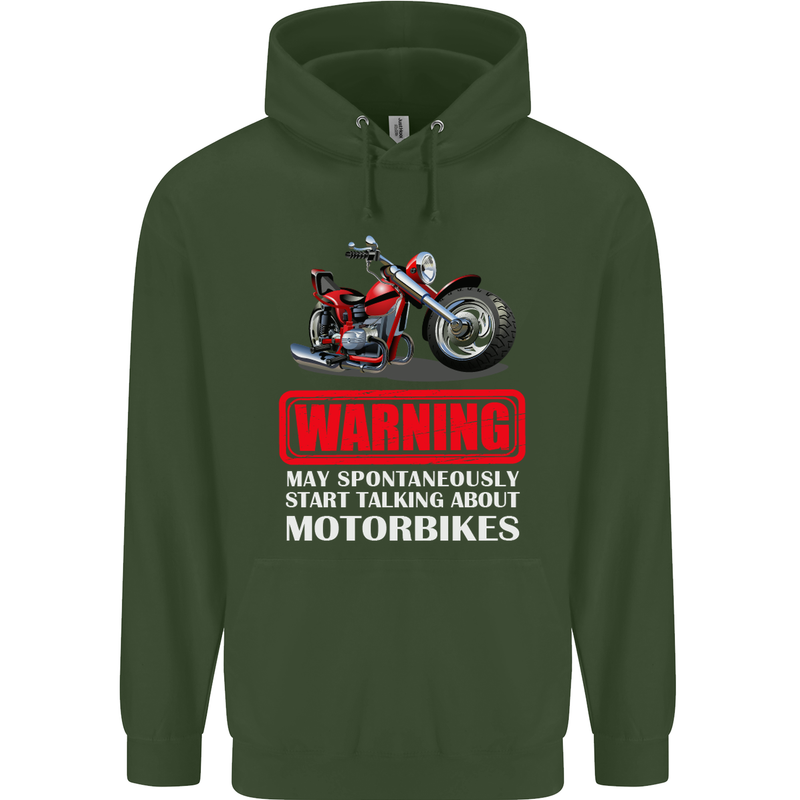 May Start Talking About Motorbikes Funny Mens 80% Cotton Hoodie Forest Green