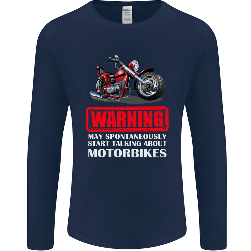 May Start Talking About Motorbikes Funny Mens Long Sleeve T-Shirt Navy Blue