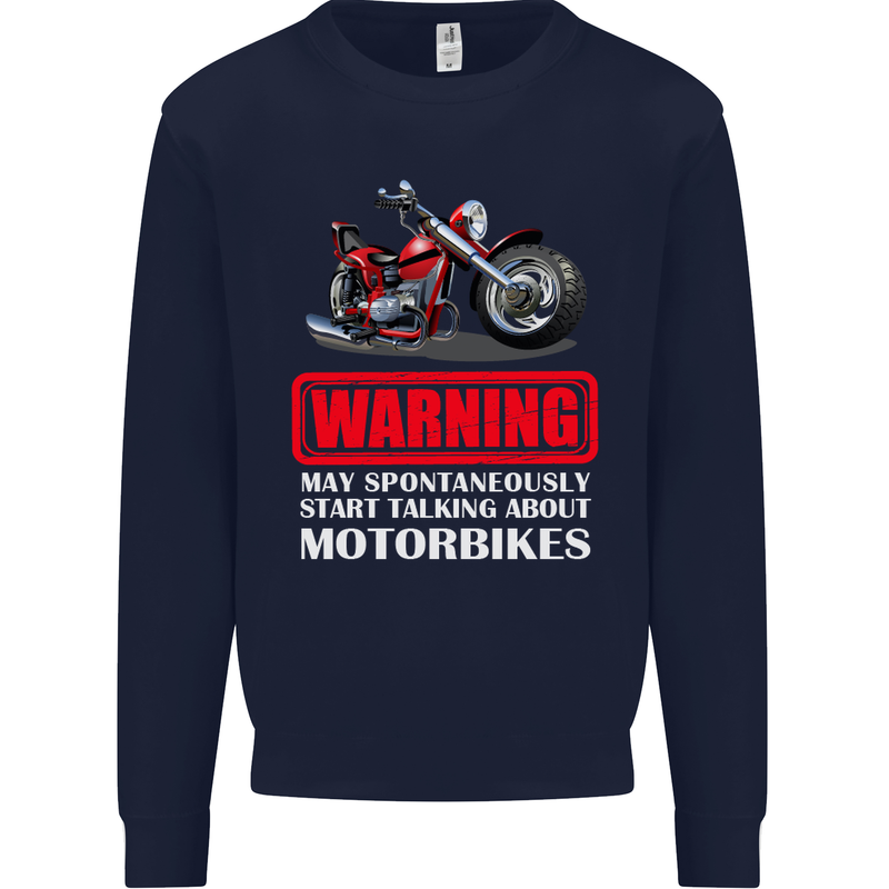 May Start Talking About Motorbikes Funny Mens Sweatshirt Jumper Navy Blue