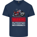 May Start Talking About Motorbikes Funny Mens V-Neck Cotton T-Shirt Navy Blue