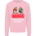 May Start Talking About Rugby Player Funny Kids Sweatshirt Jumper Light Pink