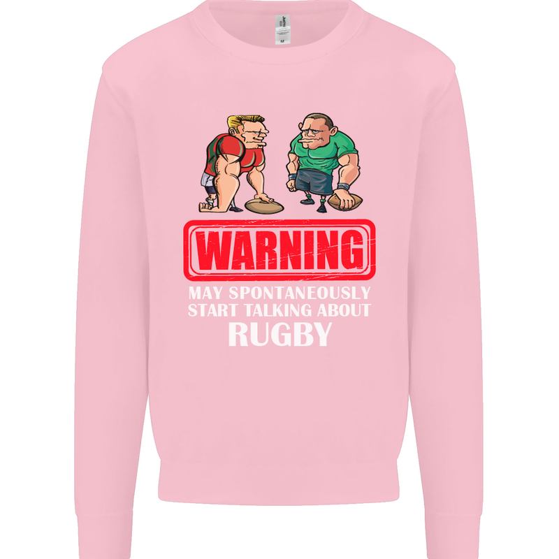 May Start Talking About Rugby Player Funny Kids Sweatshirt Jumper Light Pink
