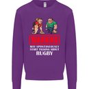 May Start Talking About Rugby Player Funny Kids Sweatshirt Jumper Purple