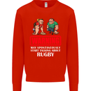 May Start Talking About Rugby Player Funny Mens Sweatshirt Jumper Bright Red