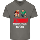 May Start Talking About Rugby Player Funny Mens V-Neck Cotton T-Shirt Charcoal