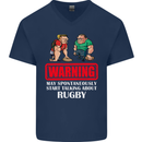 May Start Talking About Rugby Player Funny Mens V-Neck Cotton T-Shirt Navy Blue