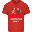 May Start Talking About Rugby Player Funny Mens V-Neck Cotton T-Shirt Red