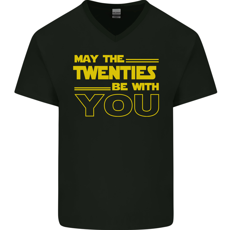 May the 20s Twenties Be With You Sci-Fi Mens V-Neck Cotton T-Shirt Black
