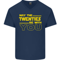 May the 20s Twenties Be With You Sci-Fi Mens V-Neck Cotton T-Shirt Navy Blue