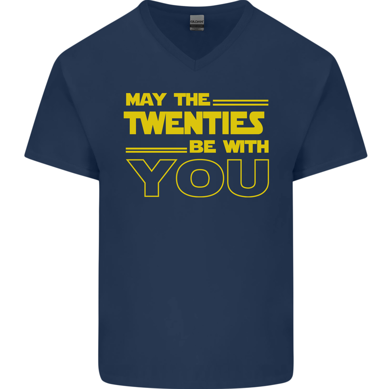 May the 20s Twenties Be With You Sci-Fi Mens V-Neck Cotton T-Shirt Navy Blue